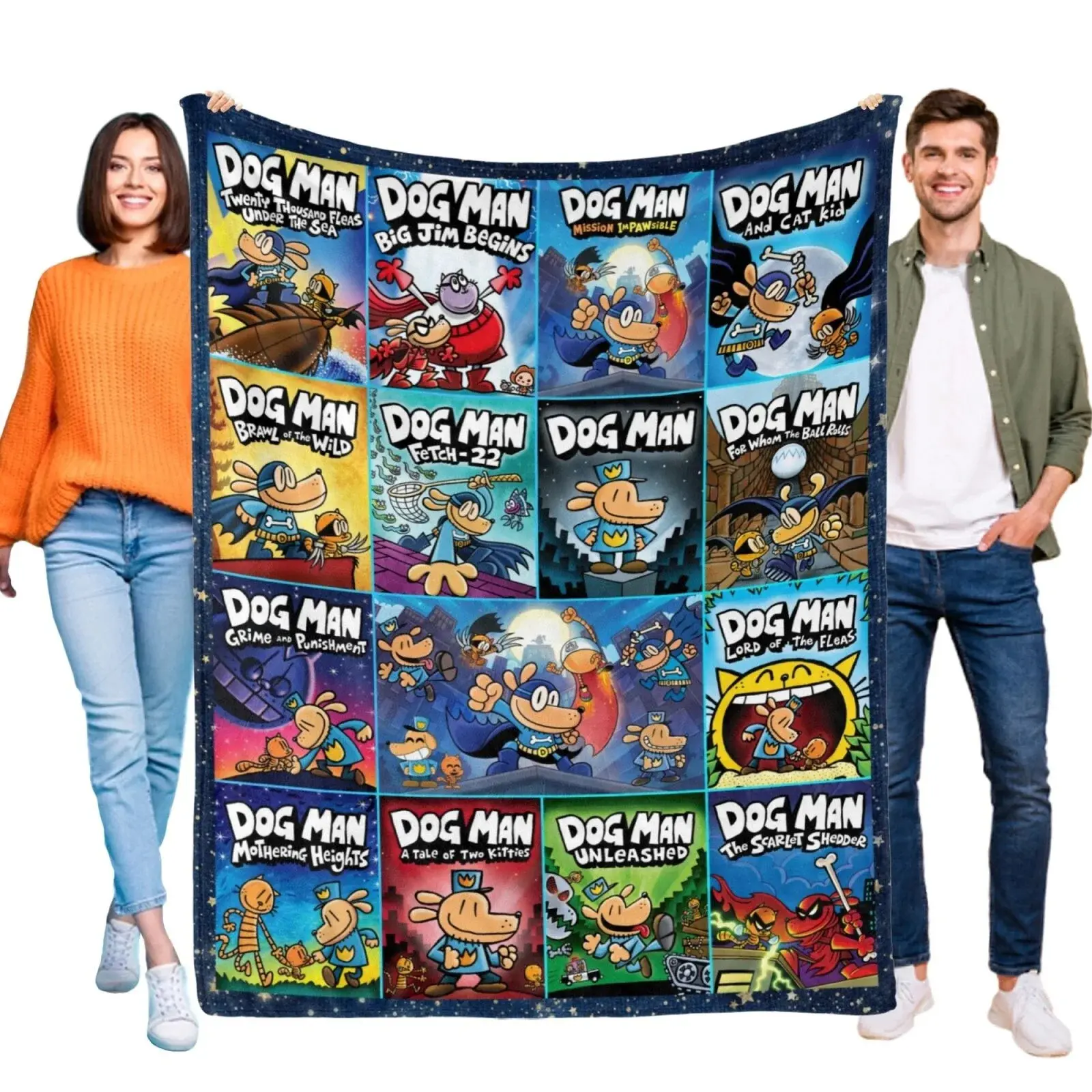 Dog Man Flannel Blanket for Sofa Bed Couch Throw Cartoon Birthday Gift for Kids