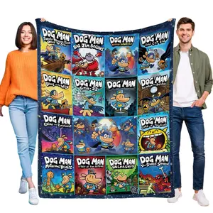 Dog Man Flannel Blanket for Sofa Bed Couch Throw Cartoon Birthday Gift for Kids