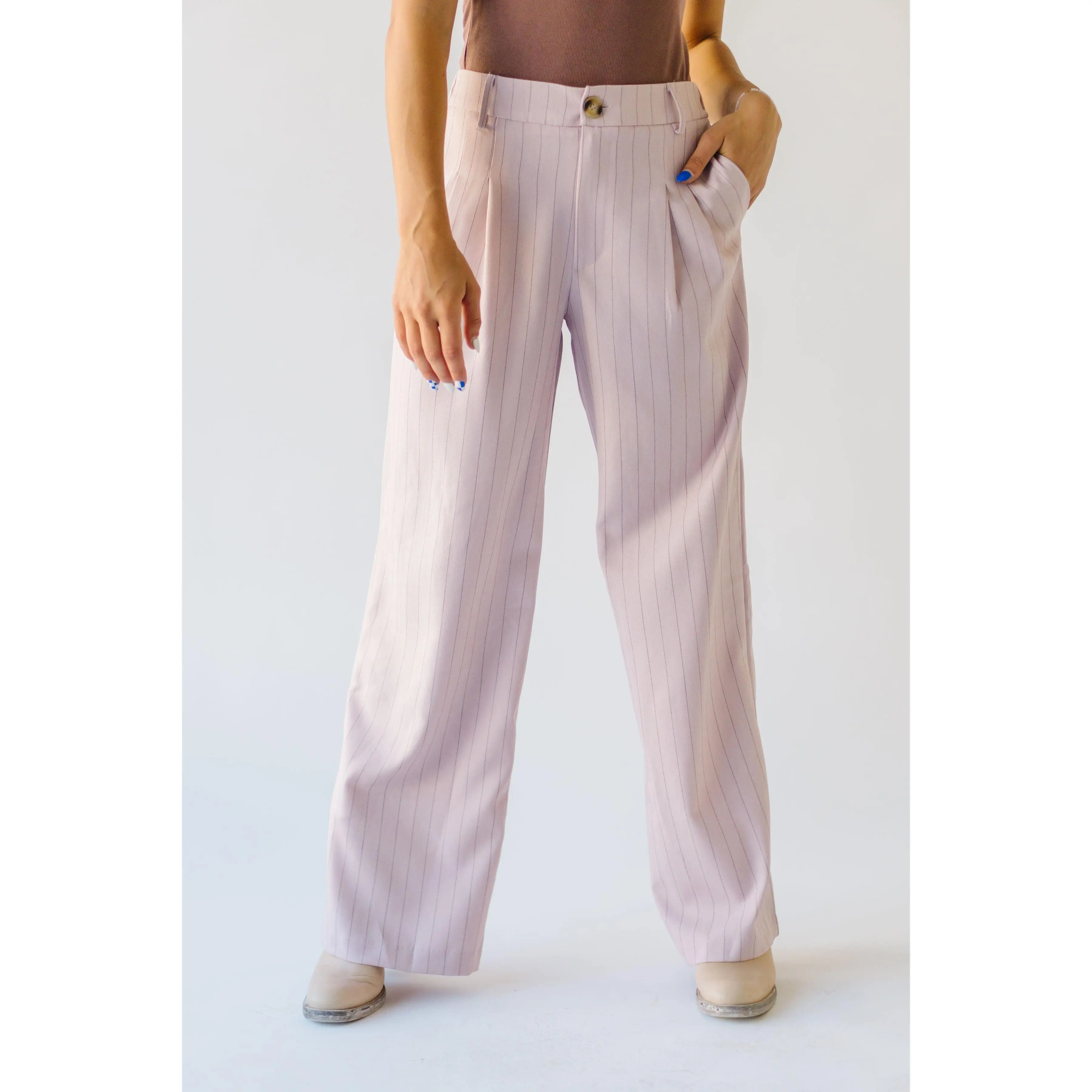 The Hopwood Pinstripe Wide Leg Trouser in Soft Pink