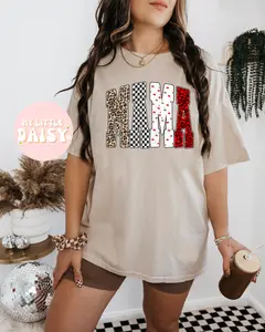 leopard checkered & cherry print mama graphic tee