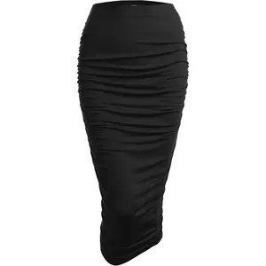 Women's Slim fit Bodycon Party Club Night Out Elegant Ruched High Waist Long Pencil Skirt with Side Shirring