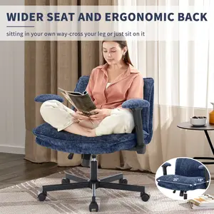 Cross-Legged Chair with Padded Backrest ， Criss Cross Desk Chair which was Stylish Designed Ergonomically with Comfy Wide Seat, Flip-Up Arms,Smooth Rolling Wheels ,for Home Office, Bedroom, Living Room
