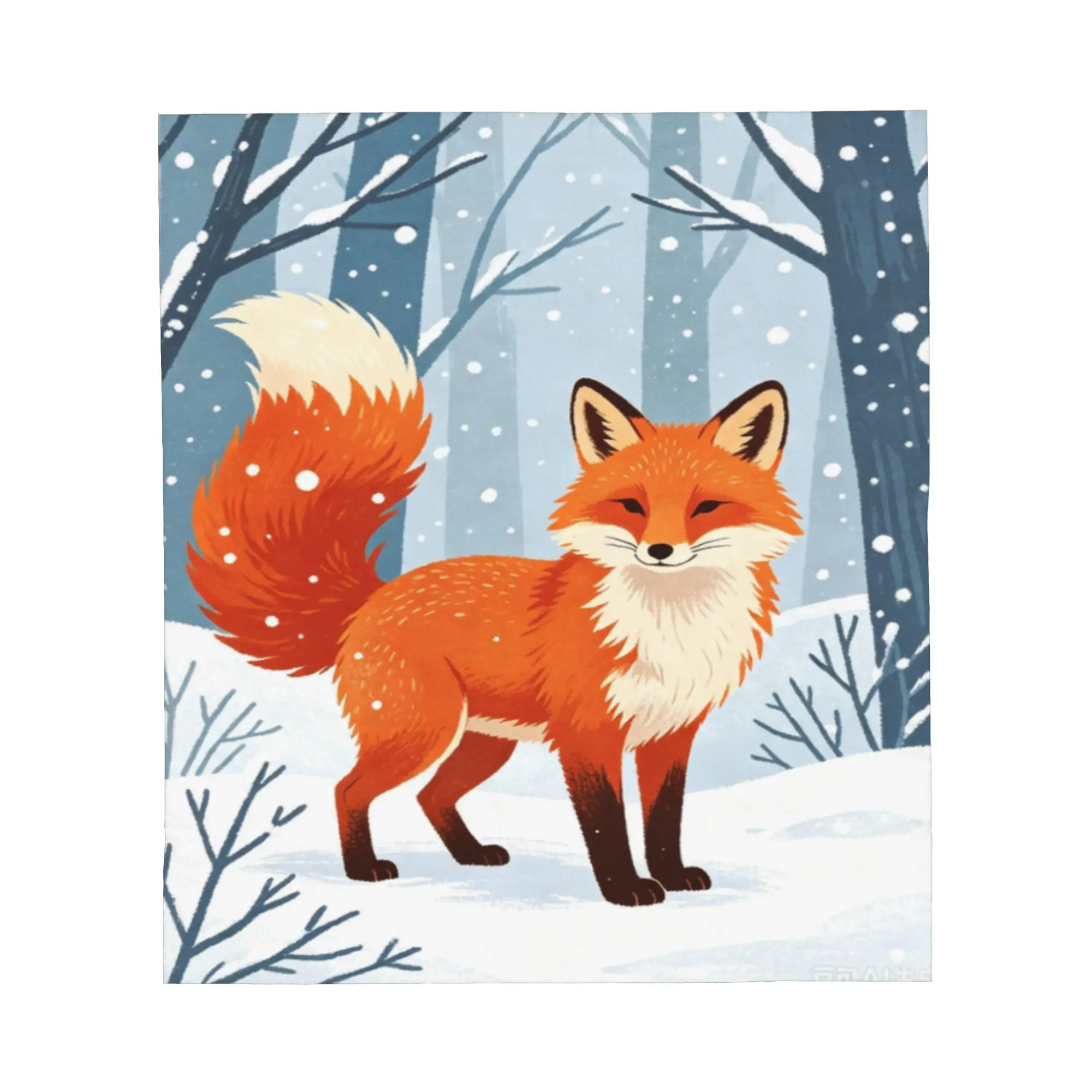 Winter Forest Red Fox Brushed Flannel Blanket, Snowy Wildlife Scenery Large Soft Warm Throw, Sofa Cover, Wall Hanging Tapestry, Winter Home Decor Gift