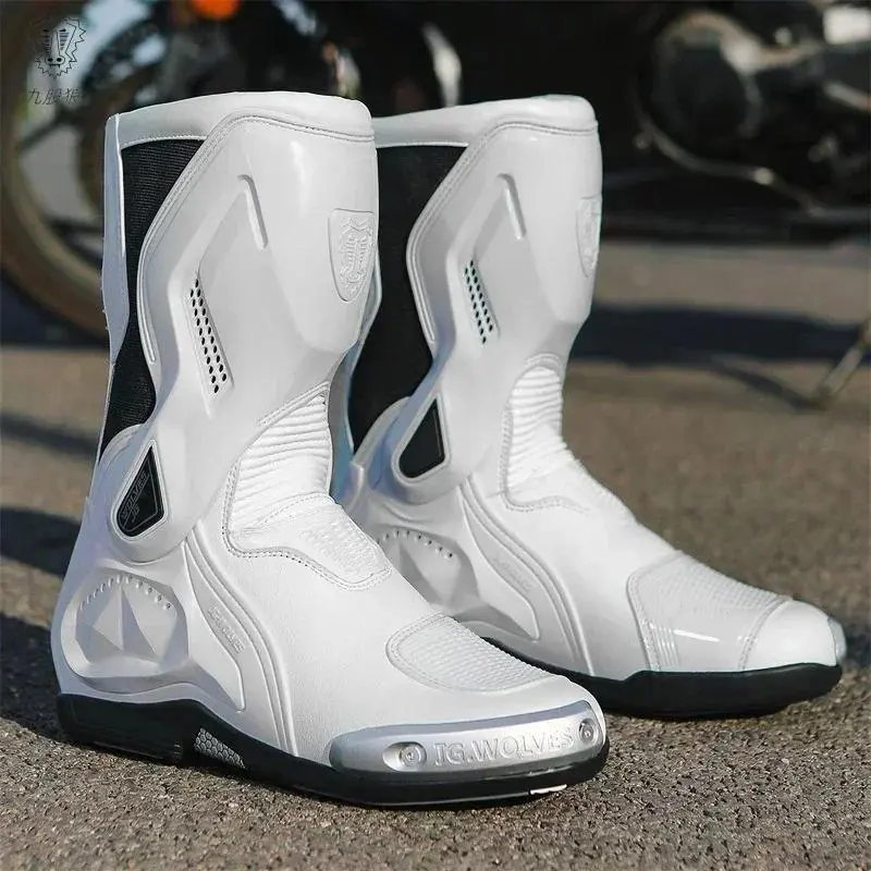 Men's Mid-Calf Motorcycle Boots - All-Season Nanofiber Racing Shoe with Laces, Breathable Slip-Resistant Sole, Closed Design for Outdoor Rides, Outdoors