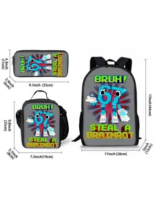 Brother, the three piece set of 67 printed backpack includes lunch bag and pencil case
