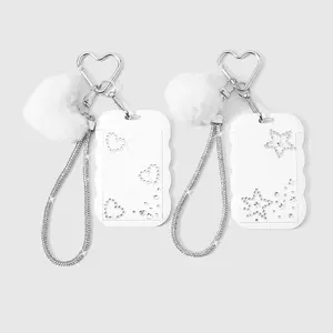 1 piece: refined, minimalist, stylish, attractive pink/white plush ball; heart-shaped soft clay bracelet with rhinestone cord; wavy card holder case; includes a glitter sticker; campus ID/card holder case. Suitable for office workers, students, girls, and