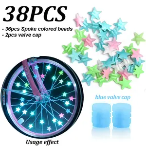 38-Pack of luminous spoke beads and valve cap - luminous star wheel hub buckle, suitable for night riding, wheel decoration, cycling enthusiasts holiday gifts (colorless code revision)