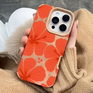 Phone Case: Trendy Orange Hawaiian Floral Pattern Phone Case, Suitable for iPhone 17, iPhone 17 Pro Max, iPhone 17 Pro, 16, 111, 13, 15, 15 Plus, 15 Pro, 15 Pro Max, 12, 14 Pro Max, XS, XR, 11 Pro Max, 12 Pro, 12 Pro Max, 13 Pro, 13 Pro Max, 14 Pro