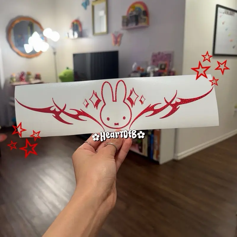 Cute Bunny Tramp Stamp Vinyl Decal for Car Laptop Window Bumper Sticker Fun Tribal Bunny Design Decal