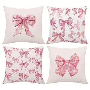4pcs, Pink Themed Throw Pillow Covers, Romantic Pink Bow Decorative, Cushion Cover for Couch Sofa, Room Decor and Bedroom Decor, Single Sided Printing, No Pillow Core, Home Textile