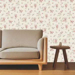 Flower Pattern Wall Sticker, 1 Roll Self-adhesive Wallpaper, Waterproof Removable Wall Decal, Wall Decor for Home Living Room Bedroom Dormitory