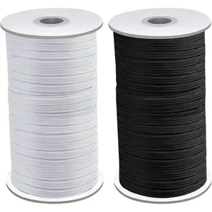 200 Yards Total 1/4" Width Flat Elastic Bands Heavy Stretch Knit Elastic Cord Rope Spool for Sewing DIY Projects Arts Crafts 2 Rolls 100 Yards/Roll Black and White