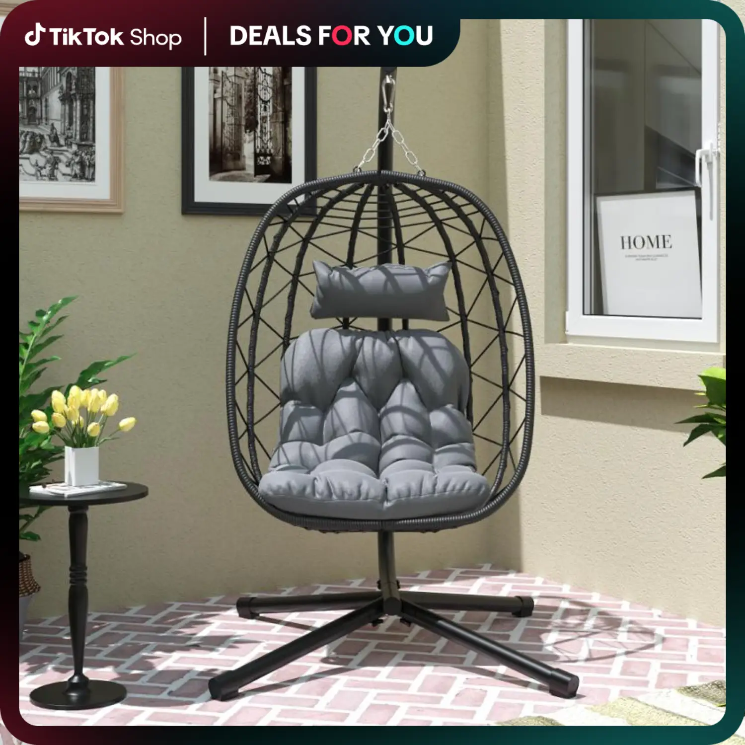 Yitahome Hanging Egg Chair with Cushions, Swing Egg Chair with Stand, Wicker Hammock Egg Chair for Indoor Outdoor Balcony Patio Garden Poolside Bedroo