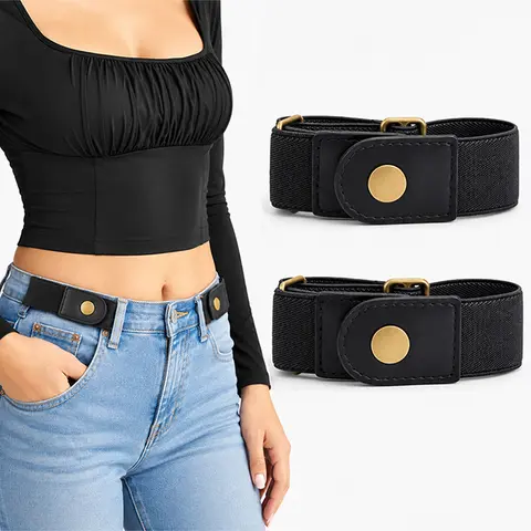 2 Pieces/set Without Buckle Loose Banded Lady Men's Neutral Elastic Band Pants Jeans, Jeans, Free Buckle, Free And Invisible Belt Adjustable Casual Fits Fashion