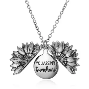 You Are My Sunshine Engraved Necklace Inspirational Sunflower Locket Necklace Jewelry Mother's Day Gift for Women Girlfriend