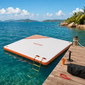8 x 6Ft Inflatable Floating Dock Platform, Heavy-Duty Non-Slip Water Raft for Lake, Pool, Beach & Ocean – Portable Swim Mat with Carry Bag & Pump for Adults, Lounging, Yoga, Fishing-White & Orange