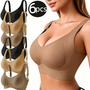 Women's 6 - Pack Cohesive Wireless SeamlessBra,Women's Solid Wireless Bra, Wirefree Bra, Soft Comfortable Breathable Bra with Non-removable Pads, Lingerie for Summer, Bras for Women, Breathable Comfy Bra，Popular Pick 2026 Womenswear Everyday