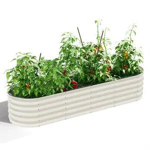 Metal Garden Raised Bed 8ft*2ft Extra Large Metal Raised Bed for Vegetables Flowers Herbal Plants Ground Planter Grow Box-Pearl White for Lawn Garden Yard-Astonishingly Large