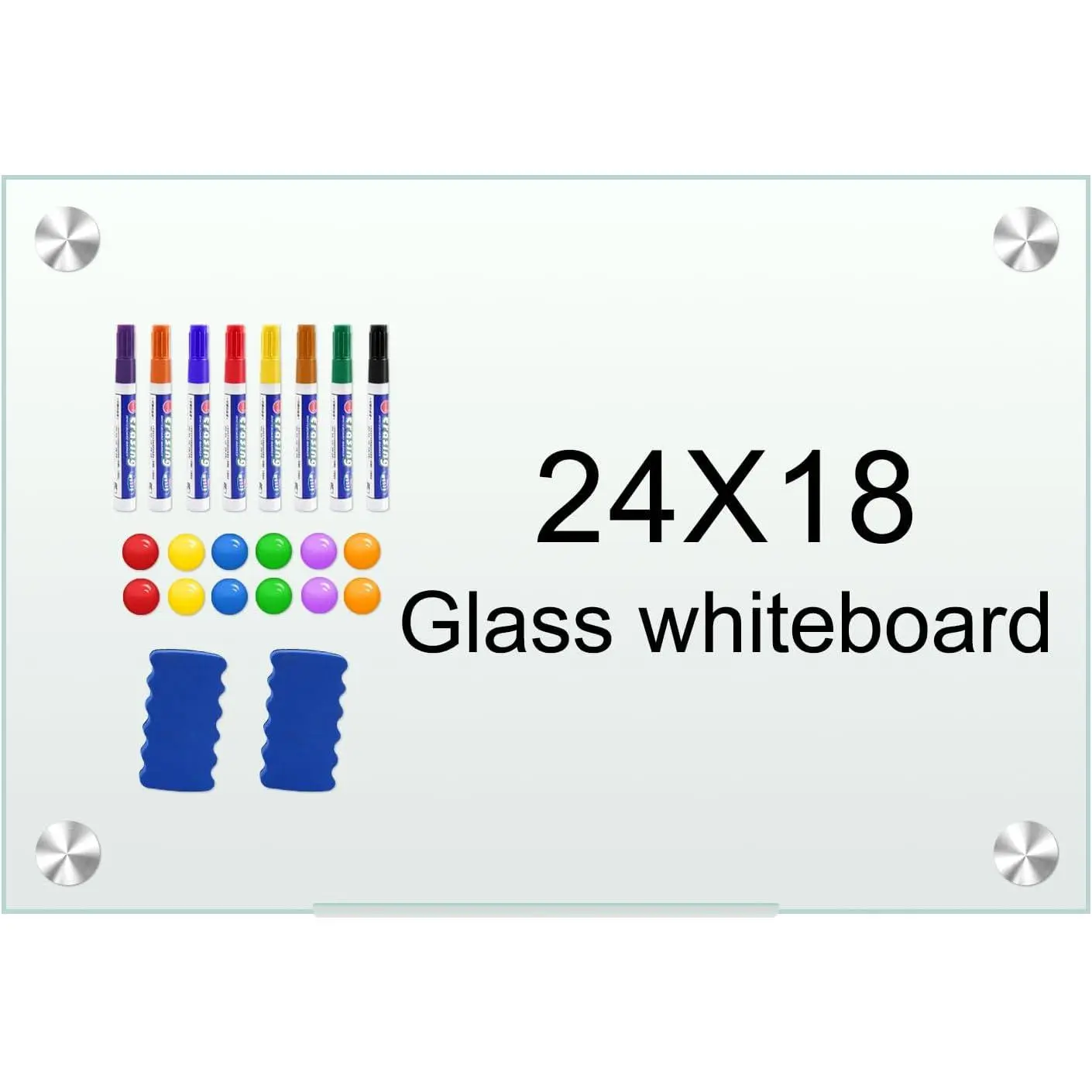 White Board 24"x18"  Dry Erase Boards Frameless  Glass Whiteboard for Wall, Wall Mounted Whiteboard Includes 12 , 8 Markers and 2 Erasers
