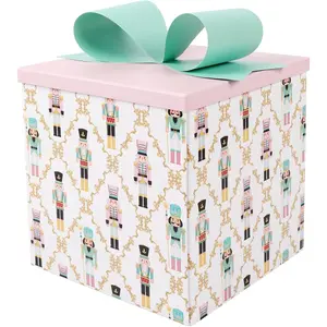 Medium Christmas Gift Box (with Lid), 9x9x9 inches, Nutcracker design, foldable construction, perfect for parties, Christmas, and holiday celebrations.