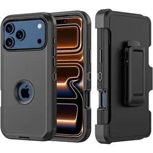 Heavy Duty Armor Case for iPhone 17 Pro Max 5G 2025 Navy Blue Shockproof with Belt Clip Holster & Wireless Charging Function