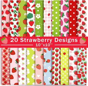 20 Pcs  (10''x10'' )Strawberry Quilting Fabric Square Strawberries Precuts Quilted , Fabric Bundle Flower Plaid Polka Dot Printed Sewing Material for Holiday ,DIY Craft Supplies
