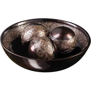 Dublin Brown Decorative Bowl with Orbs Set - Centerpiece Table Decorations - Coffee Table Decor - Home Decorations for Living Room Decor, Table Centerpieces for Dining Room Table