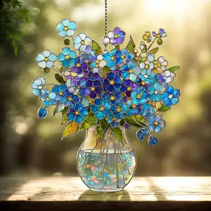 Forget Me Not Suncatcher Stained Glass Style Floral Window Hanging Gift for Mom