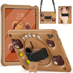 Case for iPad (A16) 11th 10th Generation 10.9", Gen with Screen Protector, Cute Kawaii Duck, Bear, Protective Rotating Stand And Wristband, July 4th Gifts