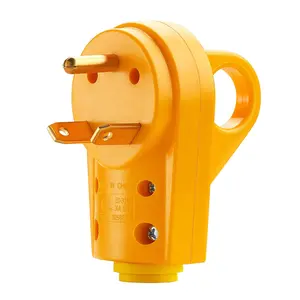RV Replacement Plug 30 Amp Male, 125V RV Receptacle Plug, Heavy Duty RV Electrical Camper Plug Adapter with  Grip Handle, Yellow