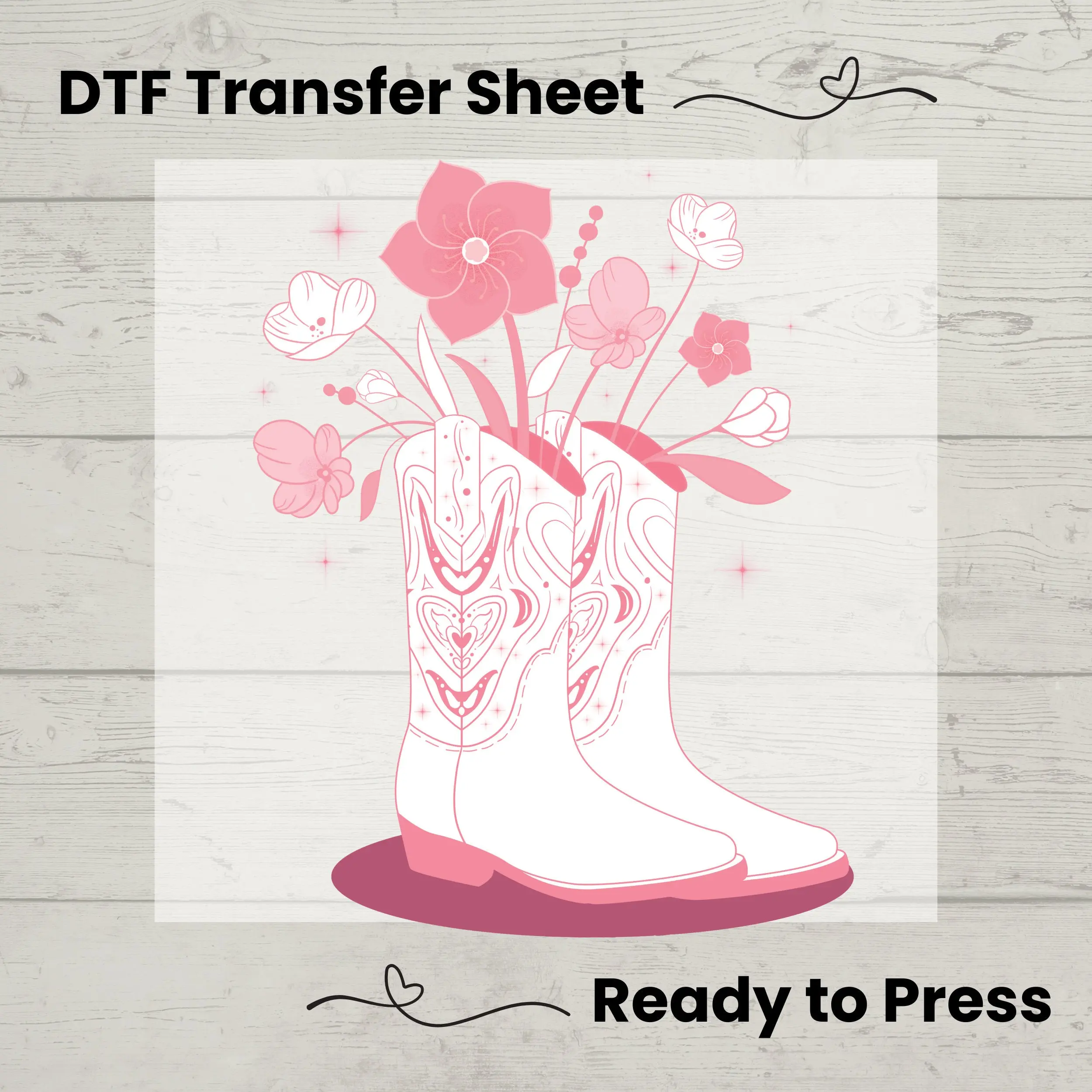Coquette Cowgirl Boot DTF, Dtf Transfer Sheet, Ready to Press, Custom Dtf, Diy Heat Transfer, T-Shirt Transfer, Coquette Aesthetic  Shirt