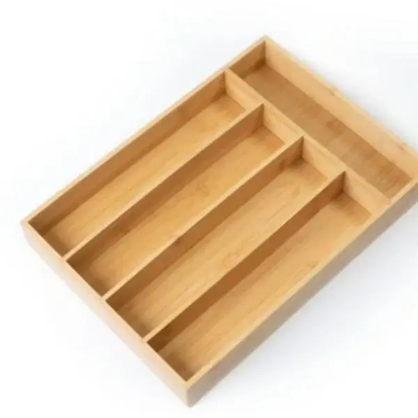 Natural Bamboo Silverware Organizer, 13.98in D x 10.04in W x 1.97in H - Perfect for Kitchen Drawers & Cabinets Boxes Lightweight