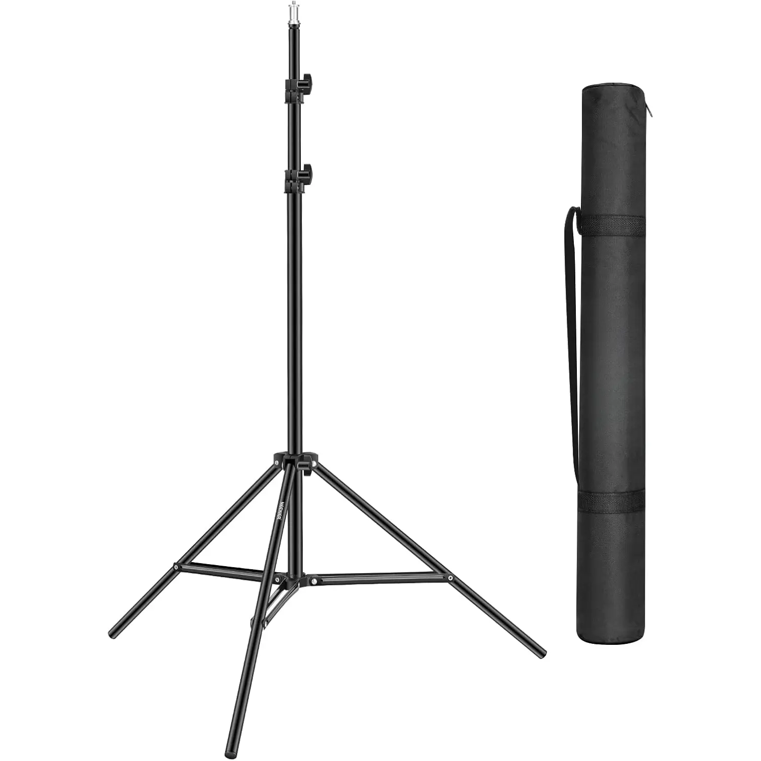 Collapsible Metal Photography Light Stand with Inner Spring Cushion, 1/4" Screw, and Carrying Bag for Lights, Reflectors, Softboxes, Backgrounds - 6.2ft/1.9m, Black