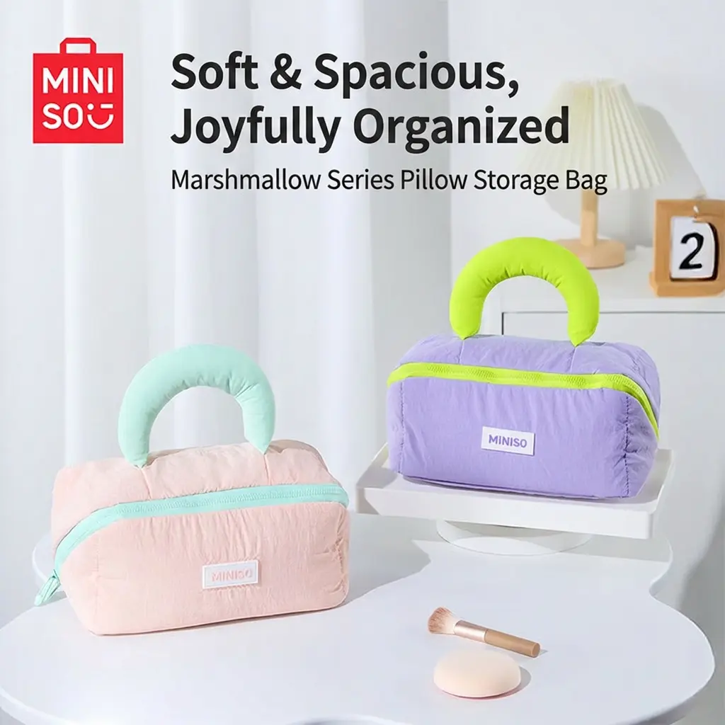 MINISO Marshmallow Series Pillow Storage Pouch – Cute Plush Organizer Bag, Perfect for Makeup, Jewelry & Small Essentials, Adorable Squishy Accessory for Everyday Carry!