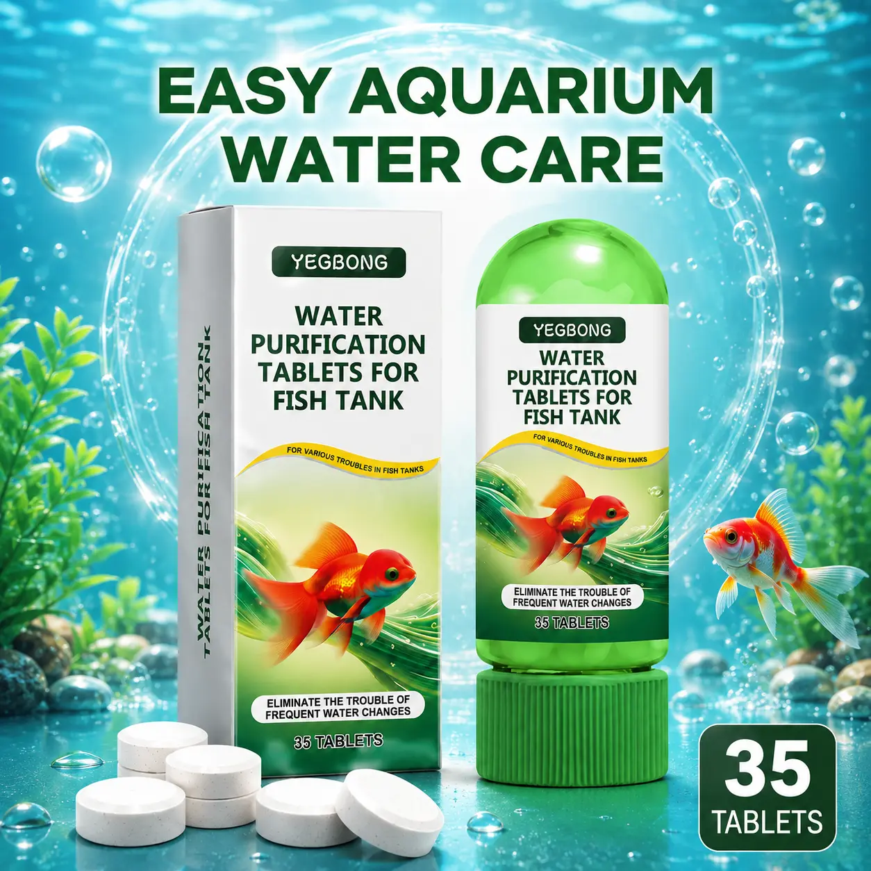 Aquarium Water Purification Tablets 35 Count Fish Tank Water Clarifier Algae Stain Sludge and Odor Remover Pond Water Treatment for Cloudy Water Freshwater Aquariums