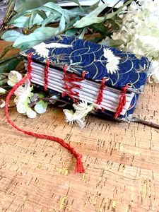 Handmade 3.5x5in Kimono Fabric Sketchbook – 160pg 90lb Cardstock, Coptic & French Link Stitch, Exposed Spine Hard Cover Art Journal #3