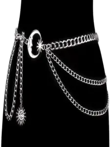 Hiphop Punk Crescent Body Chain, Multi-Layer Metal Moon Necklace, Trendy Accessory for Street Style, Unisex Fashion Jewelry