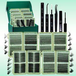 2304 Clusters Lashes Book High Capacity Lashes Kit, D Curl Lash Clusters Multiple Styles Mixed 10-16mm Mega Volume Individual Lashes Wispy Lashes Cluster Lash Set Comes with Bond&Seal Lash Remover and Tweezers For DIY use at home, Beginner friendly