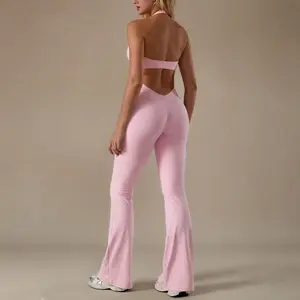 Backless Halter Jumpsuit , Soft Stretch Fabric, Moisture-Wicking , Yoga, Gym & Active Lifestyle , Women's Versatile Activewear Fitness Outfit Workout Apparel,jumpsuit women