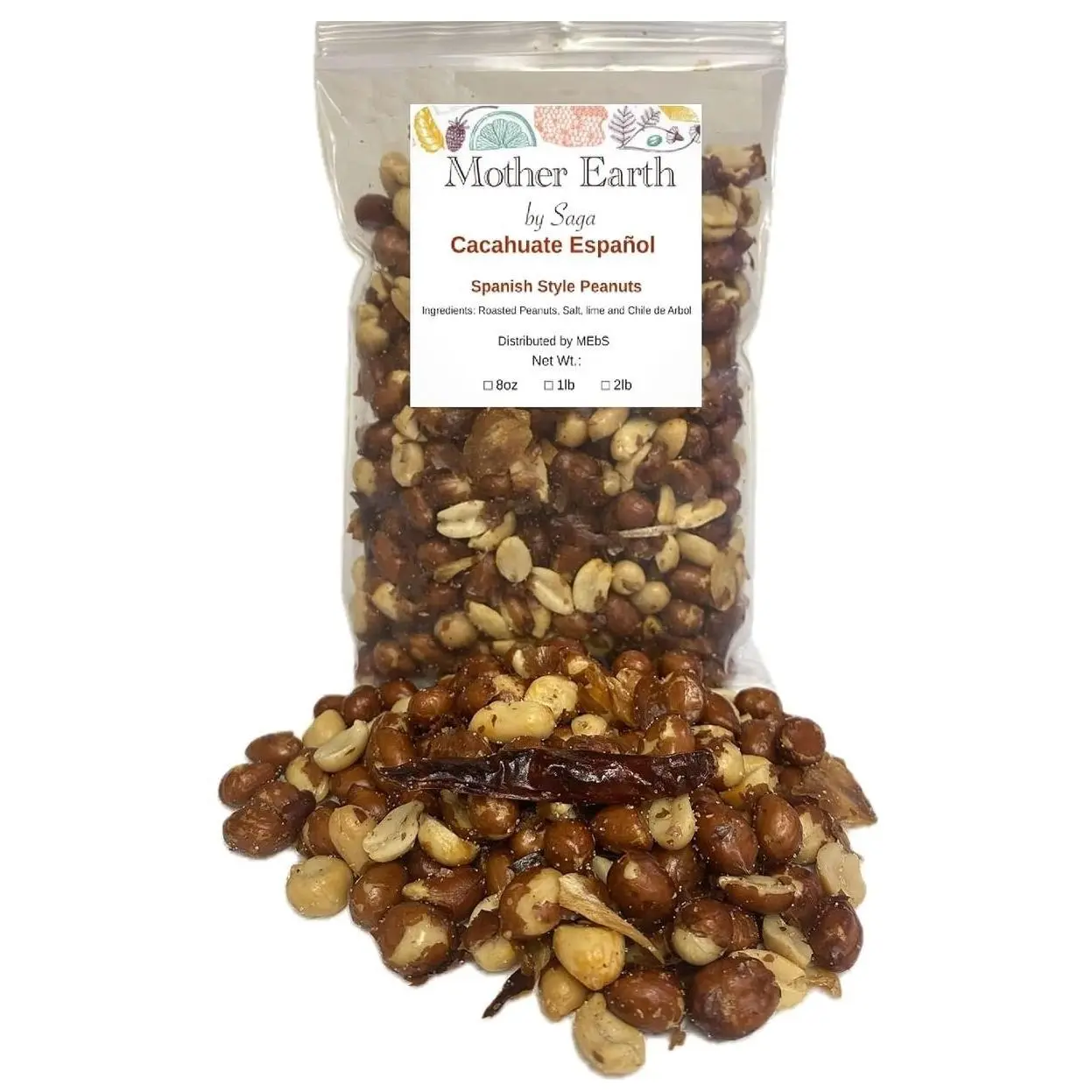 Cacahuate español - Roasted peanuts Lime Salt with Chile de Arbol (1 lb) - Cacahuate sal limon y Chile de Arbol Authentic Mexican Style (1 lb)