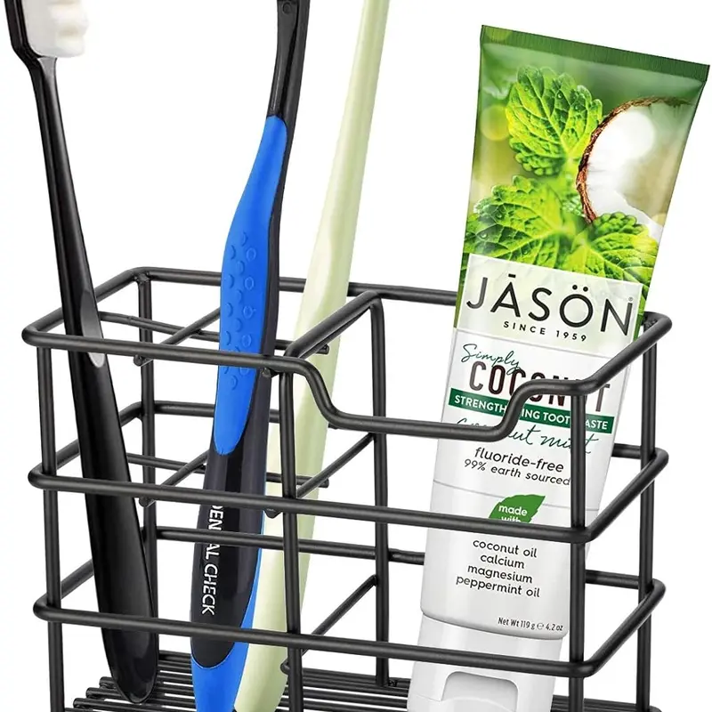 Stainless Steel Bathroom Toothbrush Holder Toothpaste Holder Stand Bathroom Accessories Organizer, Black