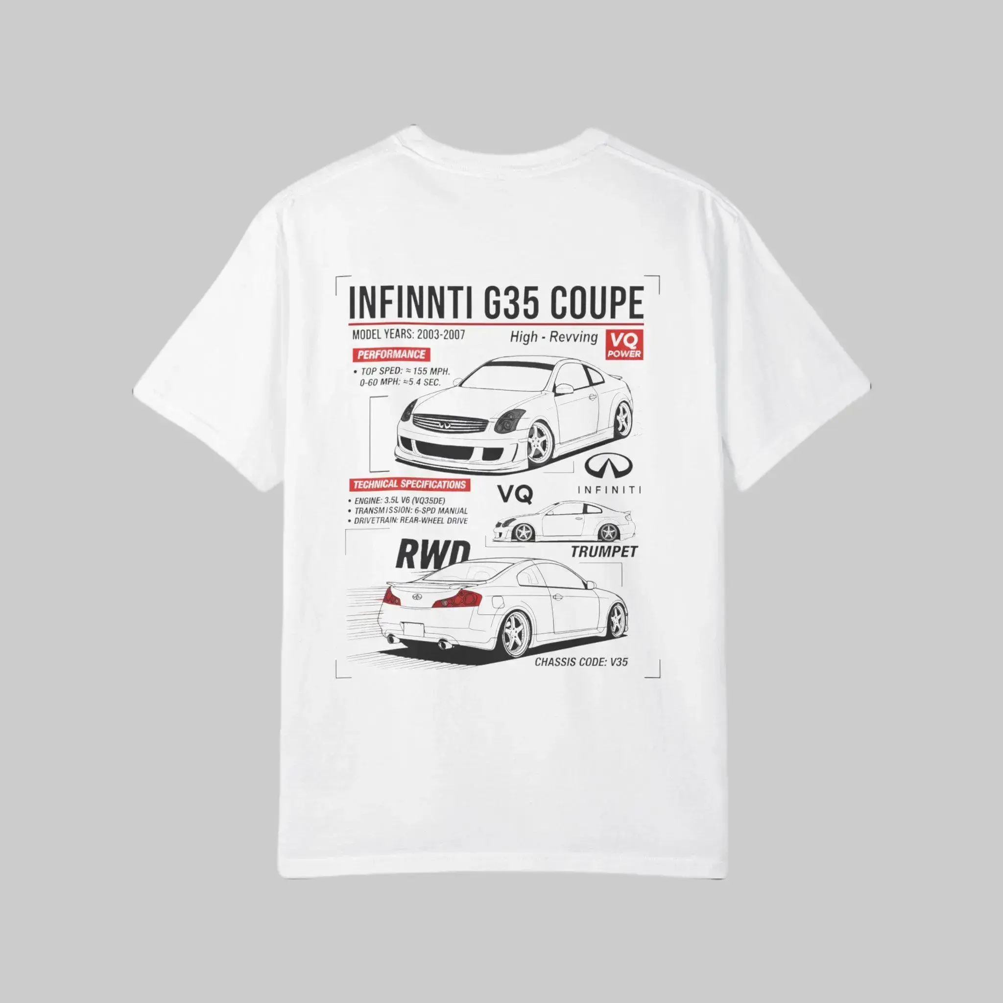 2003-2007 Infiniti G35 Coupe T-Shirt Sweatshirt Hoodie 2 Sided - JDM Car, Retro Vehicle Apparel Gift for Car Lovers Tee