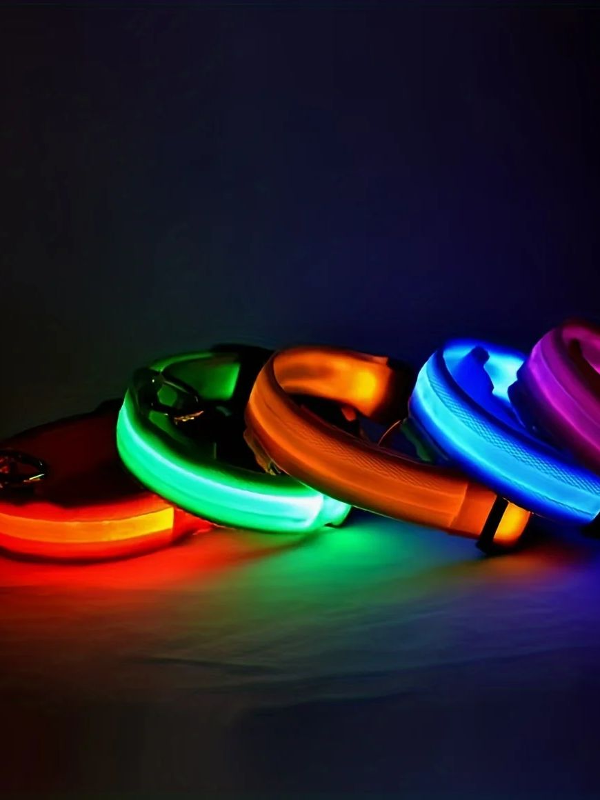 Collar (Glow) - Nylon LED Night Safety Flashing Glow In The Dark Dog Leash Dogs Luminous Fluorescent Pet Dog Collar reflective night safety cat collar Rechargeable