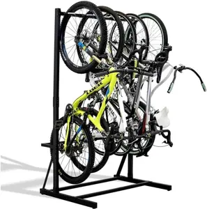 5 Bike Storage Rack, Freestanding Bike Storage, Adjustable Height, Space Saving, Vertical Bike Storage Garage for Front Yards, Backyards, Basements, Storefronts, Workplaces, Up to 300 LBS