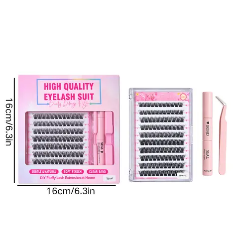 Wispy D-Curl Eyelash Clusters Kit, 144pcs 8-16mm Mixed Lengths Cosmetic DIY Lash Extensions Multi-Pack with Eyelash Glue & Tweezers Make Up Tools for Application