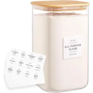 Large glass flour and sugar containers with 132 Kitchen Pantry Labels - 138 FL OZ Glass  Storage Containers with Airtight  - Square Glass Jars Rice with