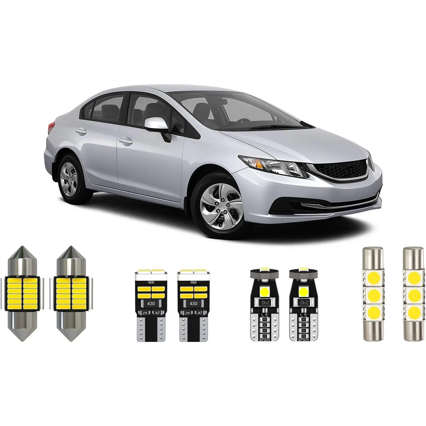7 Piece 6000K White Civic LED Interior Lights Kit Replacement for Honda Civic Sedan Coupe Hatchback 2006 2007 2008 2009 2010 2011 2012 2013 2014 2015, with Placement Diagram and Install Tool