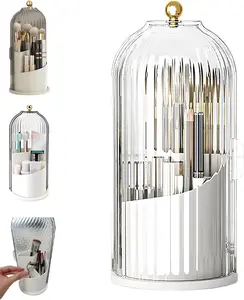 Aesthetic Rotating Bathroom Organizer Countertop Toothbrush & Toothpaste Holder, Bathroom Storage Hack for Clean Vanity Setup