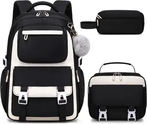 School Backpack for Girls Book Bag Set, School Bag for Teens Girls   Elementary Middle School Student,  Black Backpack