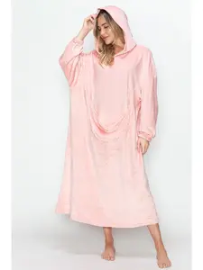 Pocketed Hooded Midi Lounge Dress Loungewear Stretchy Homewear Womenswear Pajama Set Nightwear Cozy PJs Pullover Robe